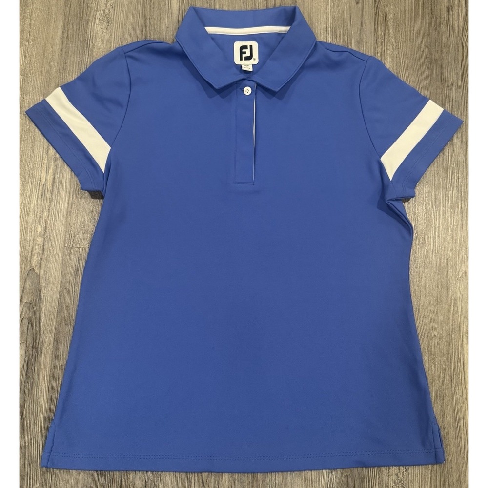 FootJoy Women's M Golf Polo Periwinkle Purple White Sleeve Stripe ProDry NWOT